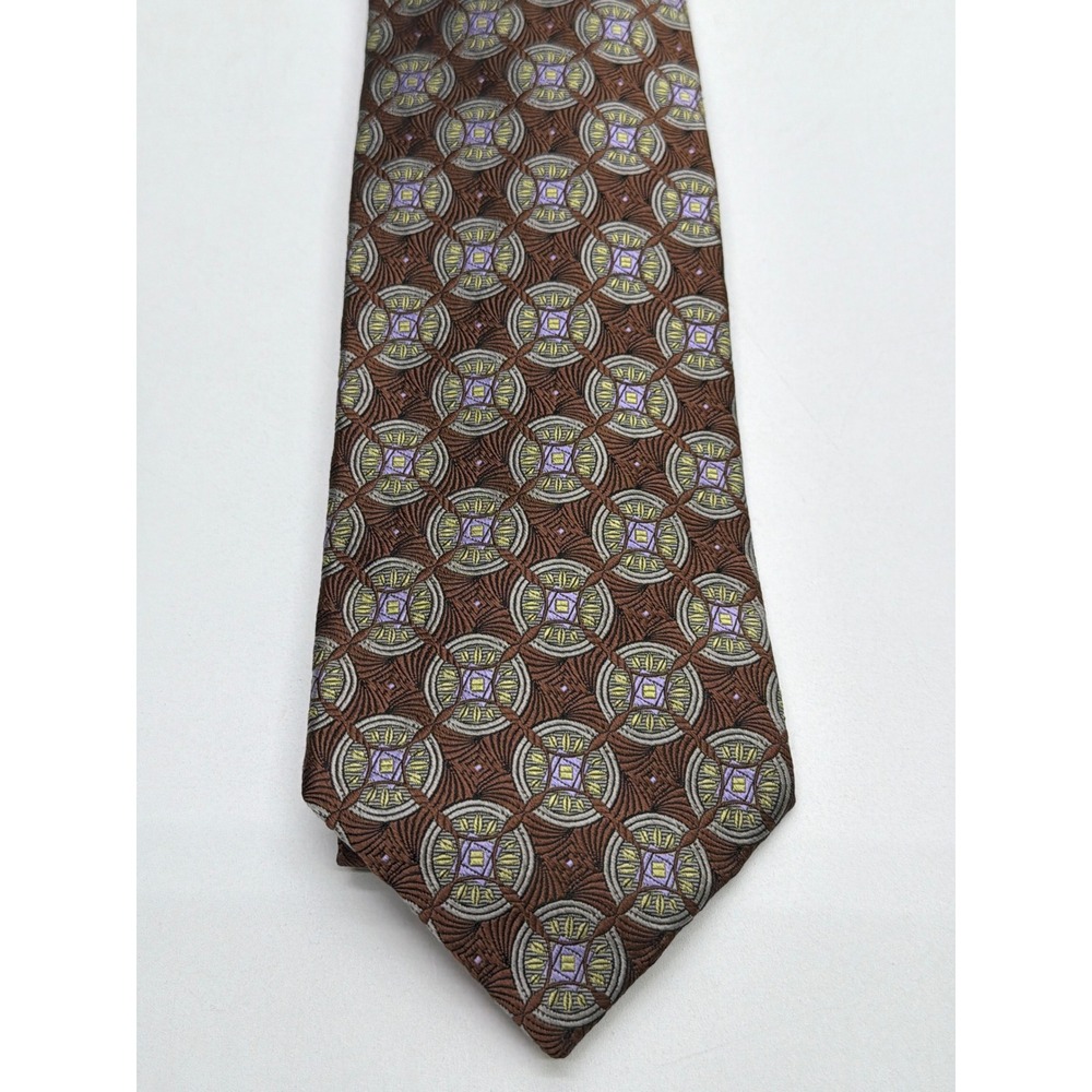 Robert Talbott Best of Class Nordstrom Brown Lavender Silk Medallion Tie 59x3.75